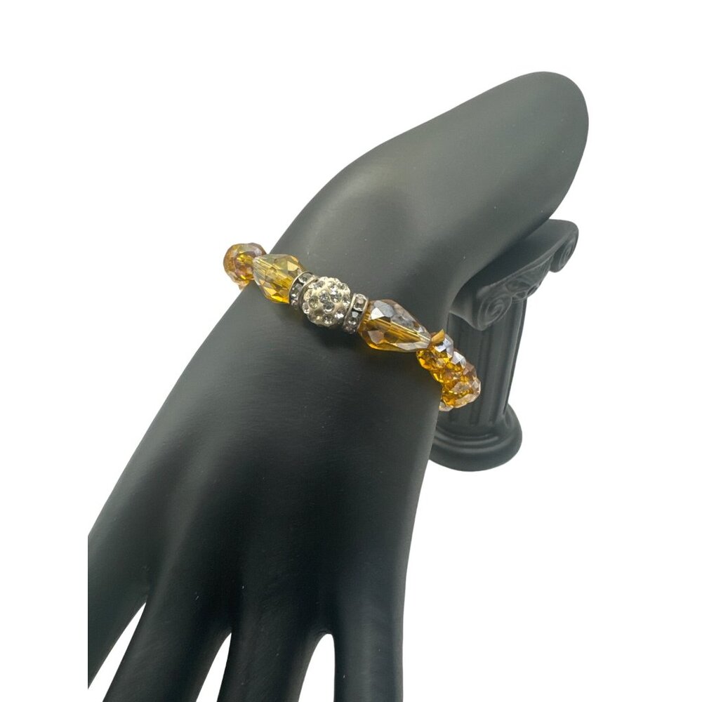 Handcrafted Citrine Beaded Bracelet With Rhinestone Centerpiece